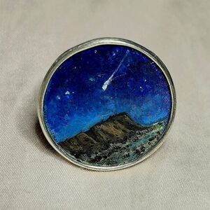 Handmade Victoria Carlson Sterling Silver Landscape Painting Statement Ring 8.5‎